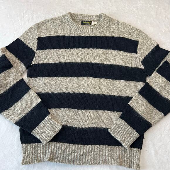 Jamaica Bay Sweaters - Jamaica Bay Vintage Gray Black Striped Wool Sweater Size XL